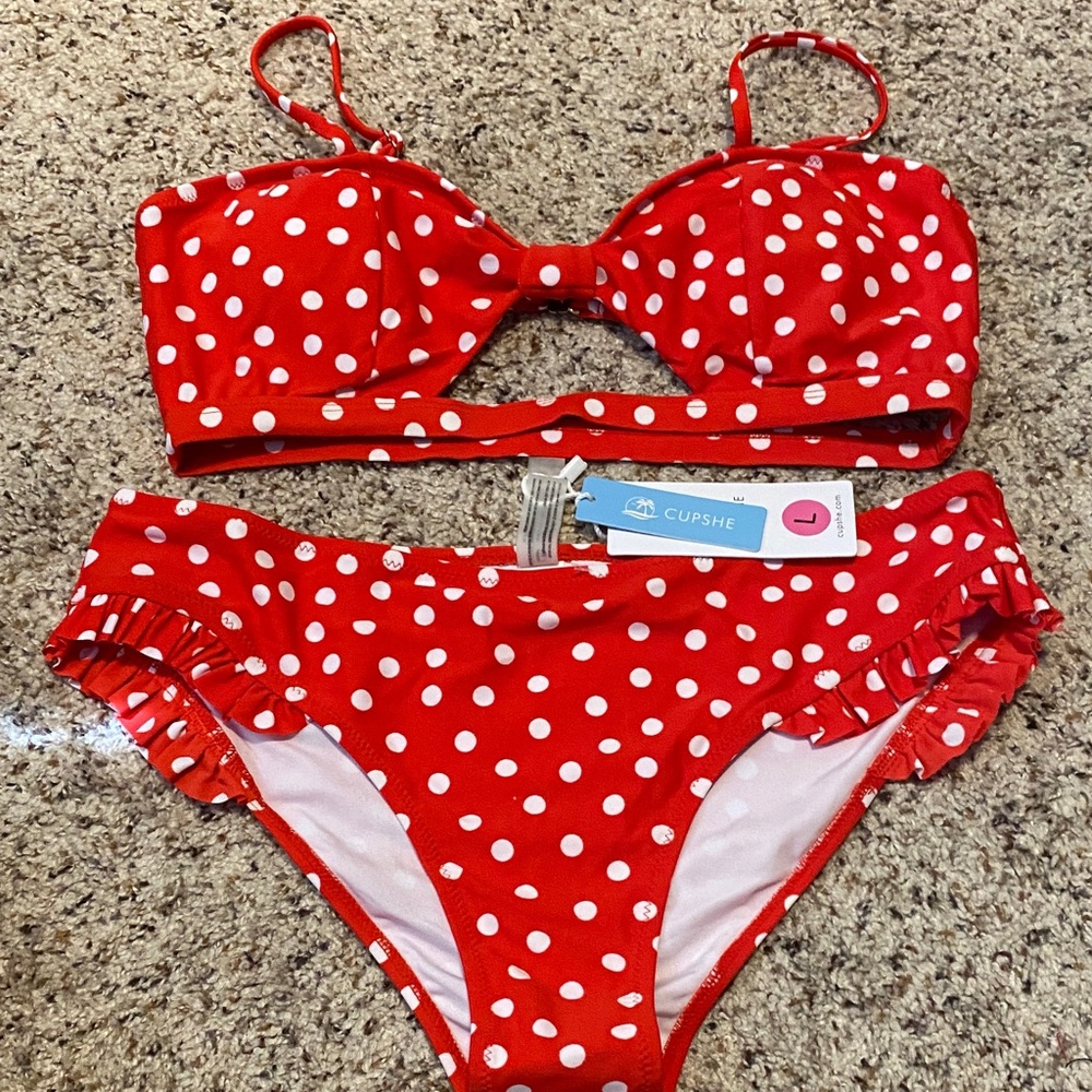 Cupshe Red and White Polka Dot Bikini
